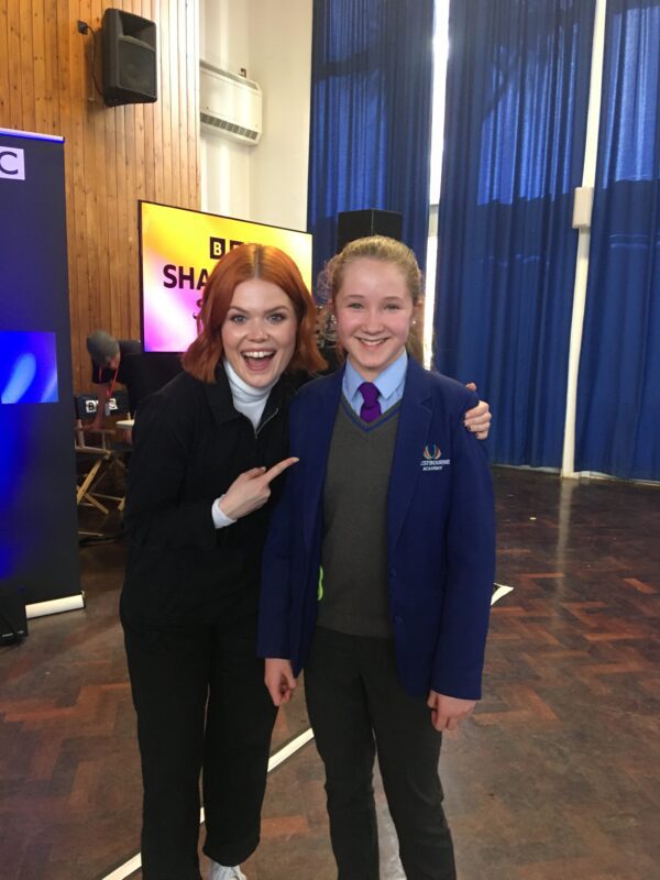 Y7 Westbourne student with BBC's Lindsey Russell