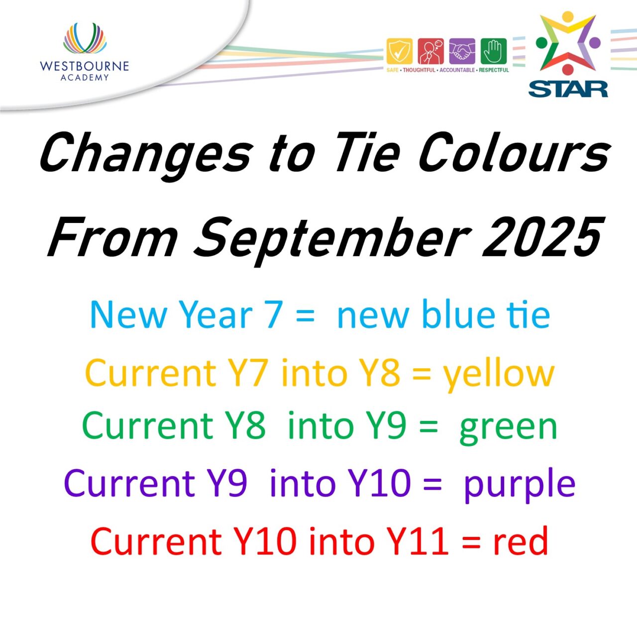 Changes to Tie Colours from September 2025