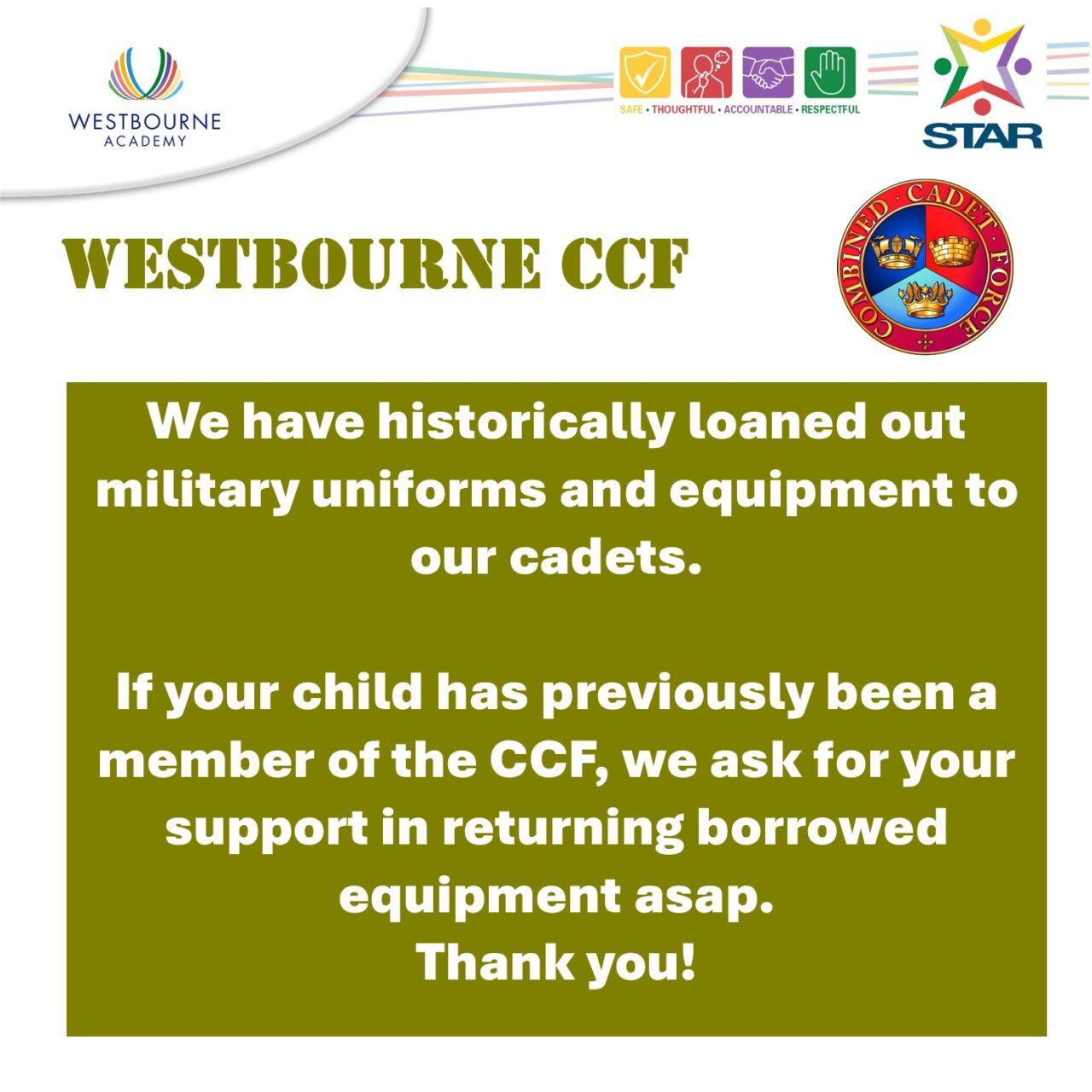 Westbourne Academy CCF Uniform Return Request