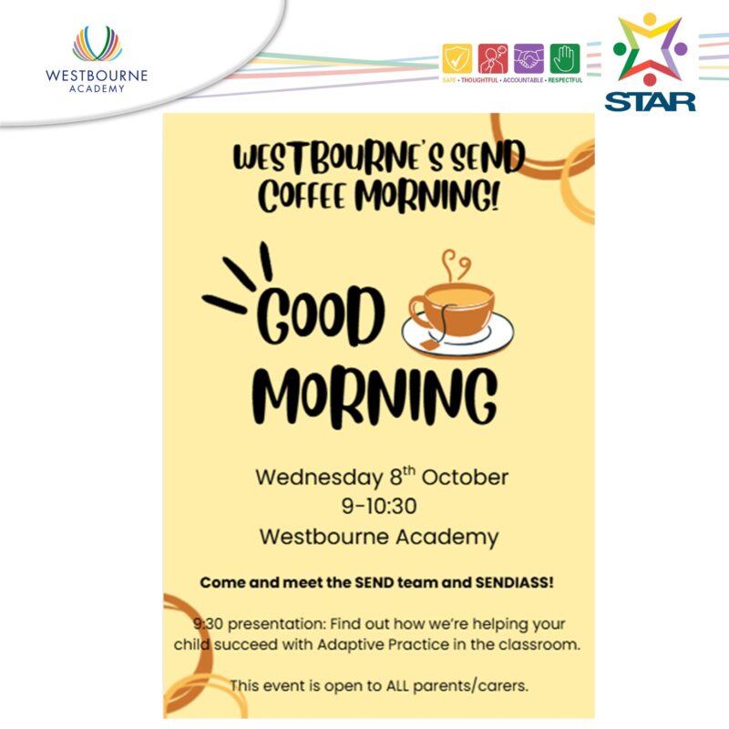 Westbourne's SEND Coffee Morning Wed 8 October 9 to10.30am