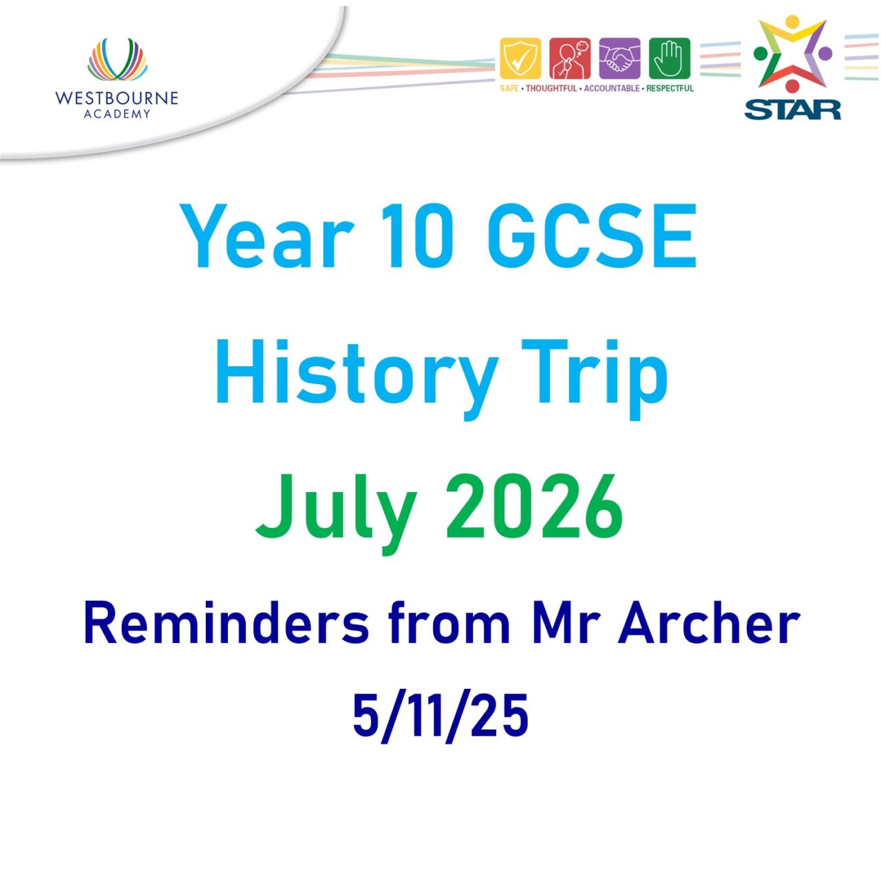 Year 10 Battlefields Trip Reminder