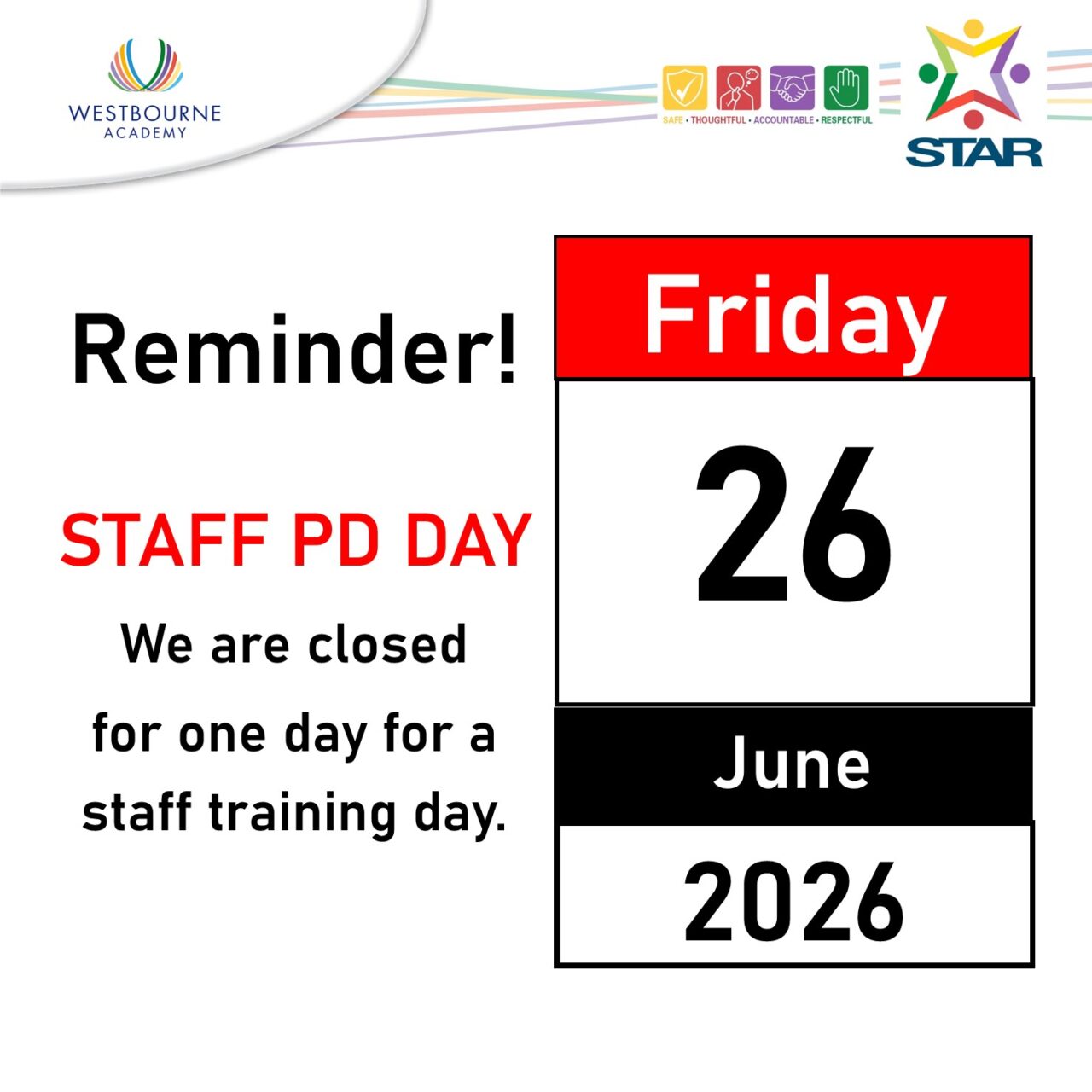 Staff PD Day: Friday 26 June 2026